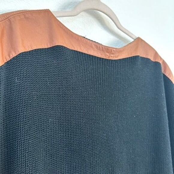 Polo Ralph Lauren Cotton Silk Sweater with Brown Leather Shoulder Accent, Size M - Picture 2 of 8